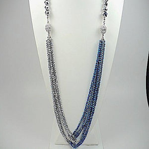 Royal Blue and Silver Multi Strands Necklace and Earrings Set