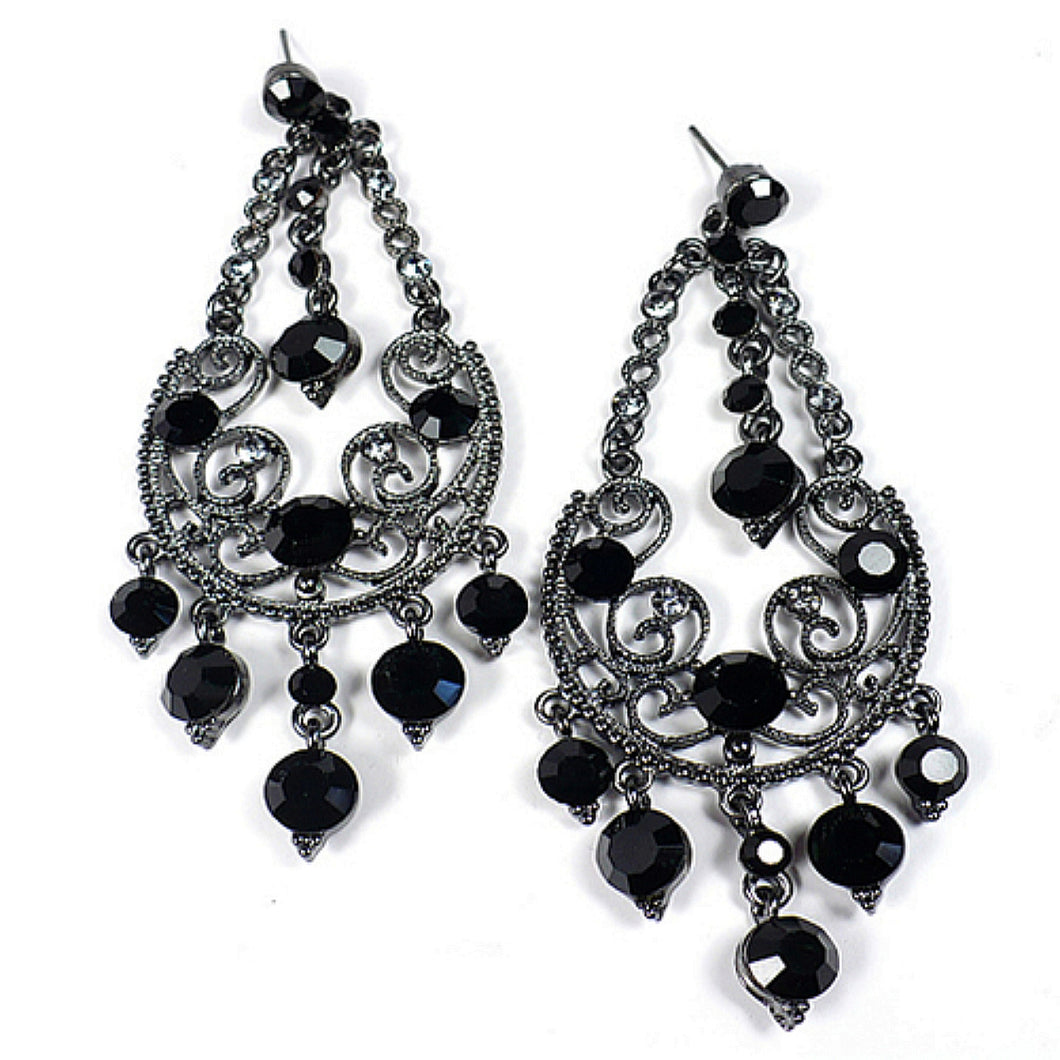 Black Swarovski Crystals Chandelier Earrings