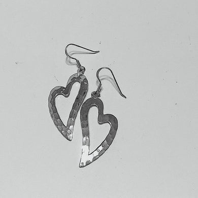 Hammered Sterling Silver Open Heart Earrings