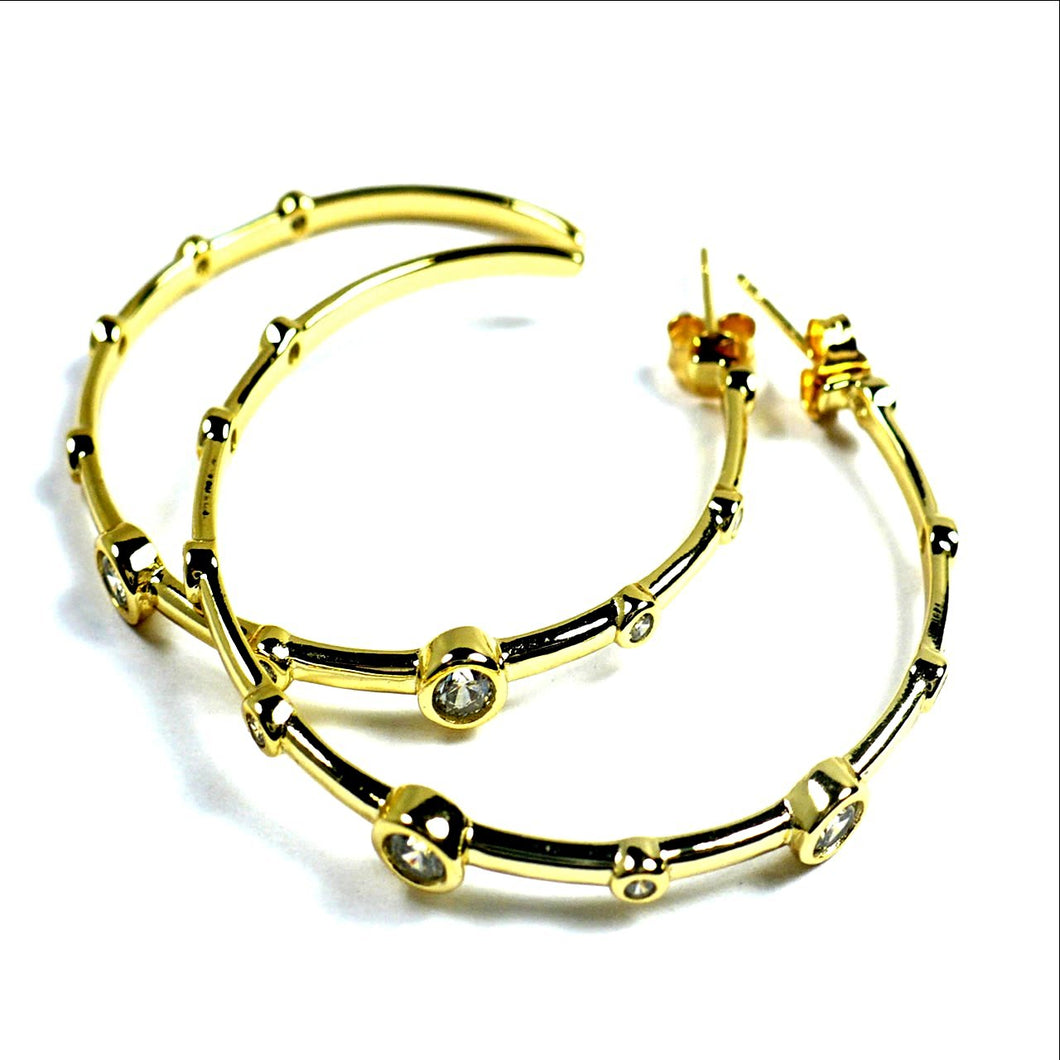 14K Gold Vermeil CZ Bamboo Hoops