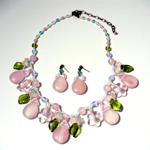 Pink Glass Beads Collar Necklace Set