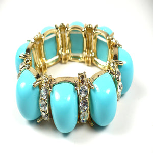 Turquoise Cabochon and Crystals Stretch Bracelet