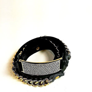 Chain, Leather and CZ Double Wrap Bracelet