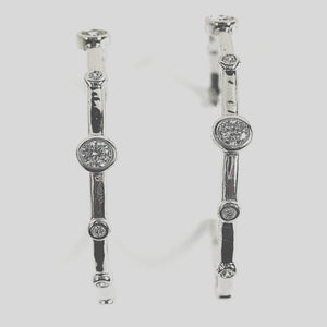 Sterling Silver CZ Bamboo Hoop Earrings