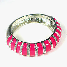 Fancy Pink Enamel and Crystals Hinged Bangle