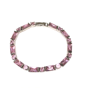 Pink Cubic Zirconia on Silvertone Line Bracelet