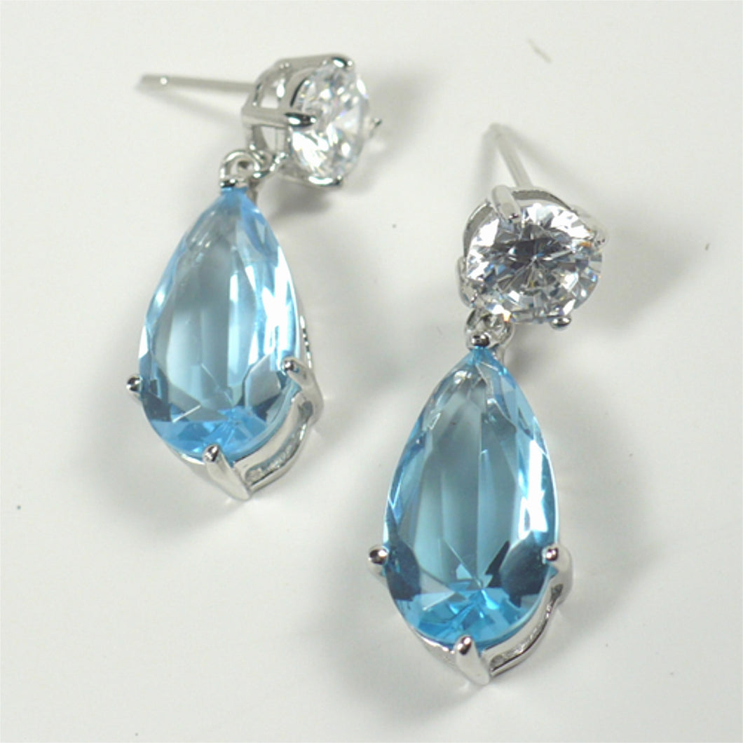 Blue CZ Sterling Silver Drop Earrings
