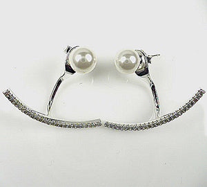Sterling Silver Pearl and CZ Front-Back Earrings