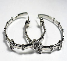 Sterling Silver CZ Bamboo Hoop Earrings