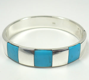 Turquoise Inlay Sterling Silver Hinged  Bracelet
