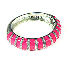 Fancy Pink Enamel and Crystals Hinged Bangle