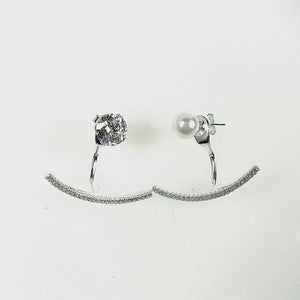 Sterling Silver Pearl and CZ Front-Back Earrings