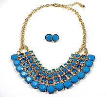  Teal Beaded Bib Necklace Set