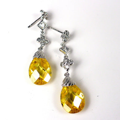 Yellow CZ Sterling Silver Dangle Earrings