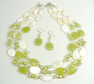 Jade and Mother of Pearl Layered Necklace Set
