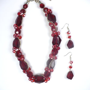 Faceted Red Beads Necklace and Earrings Set