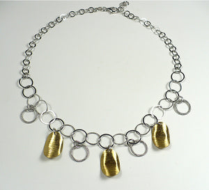 Gold Vermeil Leaves and Sterling Silver Necklace