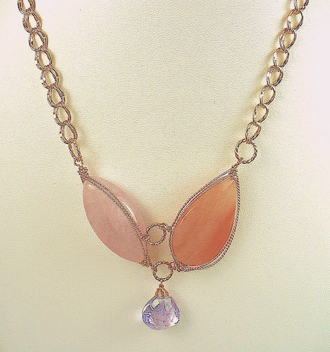 Rose and Peach Quartz Necklace