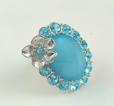 Blue Resin Bead and Crystals Stretch Ring