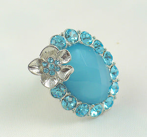 Blue Resin Bead and Crystals Stretch Ring