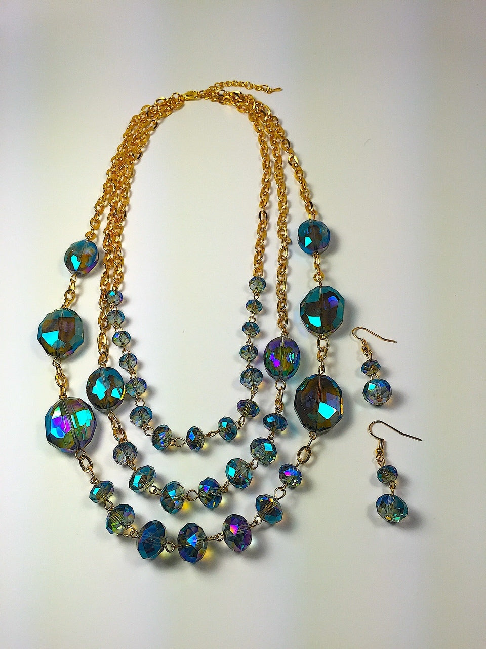  Iridescent Crystals Multistrand Necklace 