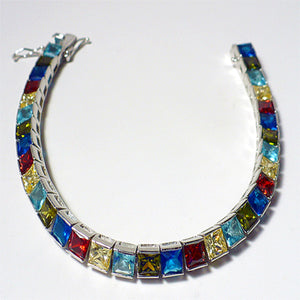 Multicolored CZ Sterling Silver Tennis Bracelet