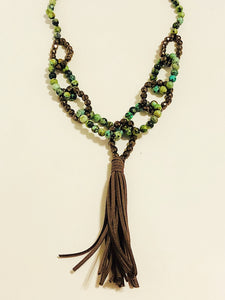 Green Jasper Beads Tassel Necklace