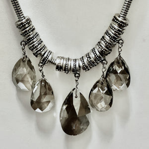 Beaded Gunmetal Deco Bib Necklace