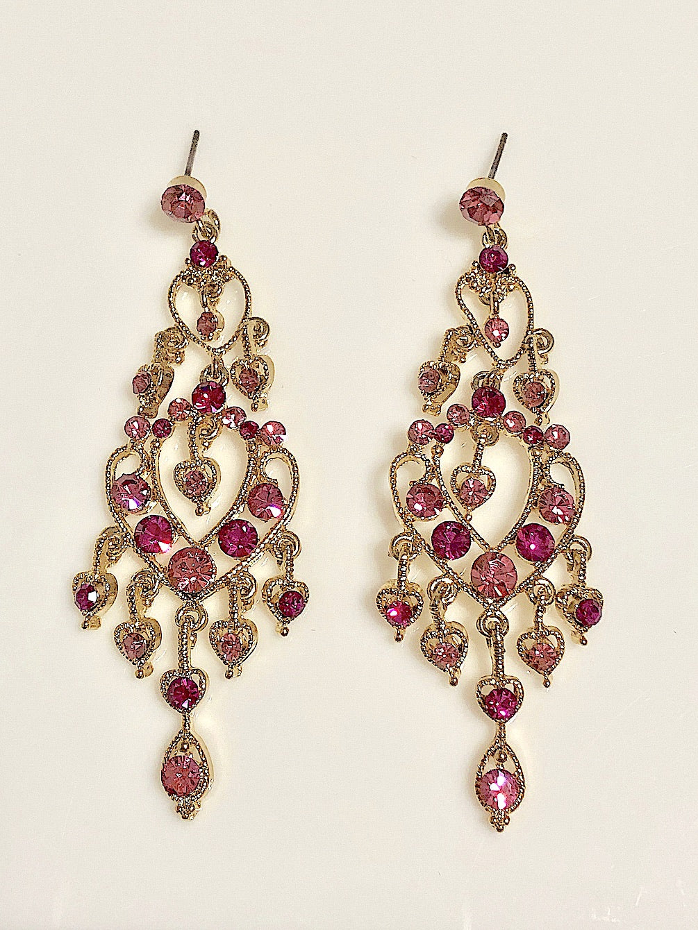Crystals Hearts Chandelier Earrings
