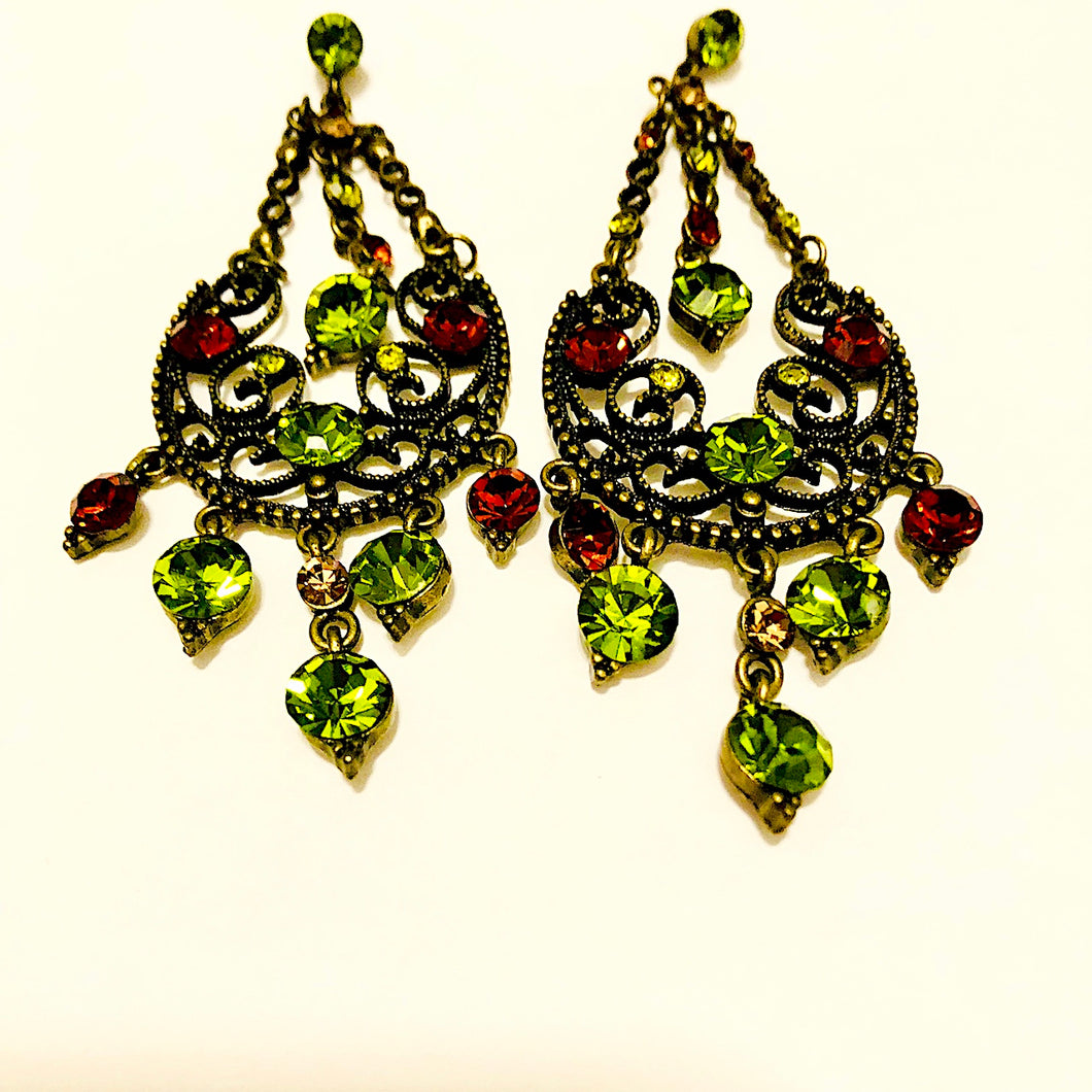 Green Swarovski Crystals Chandelier Earrings