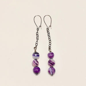 Long Amethyst Beaded Necklace and Earrings Set