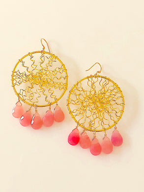 Pink Agate Boho Chic Dangle Beads Earrings