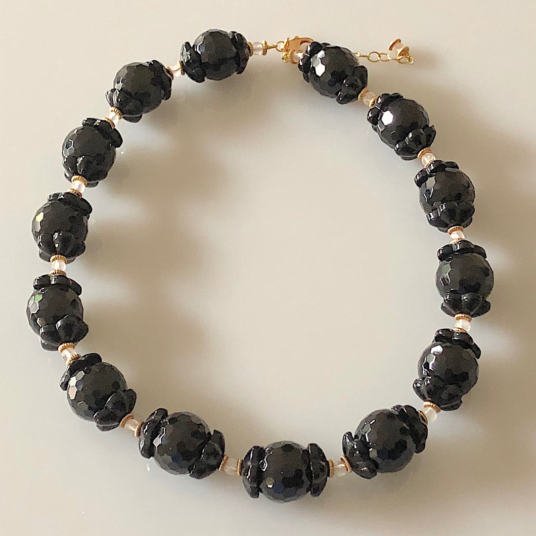 Black Onyx Bead Necklace and Earrings Set