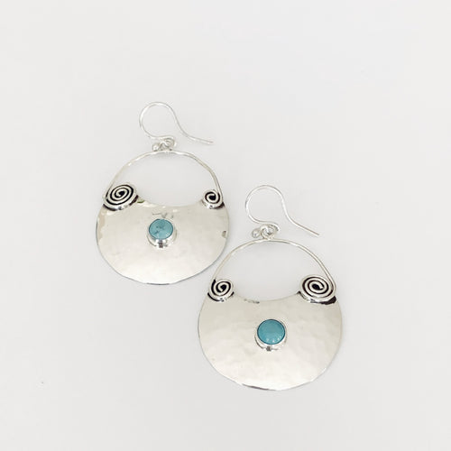 Sterling Silver and Turquoise Crescent Hoop Earrings