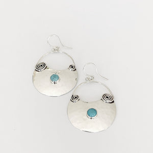 Sterling Silver and Turquoise Crescent Hoop Earrings