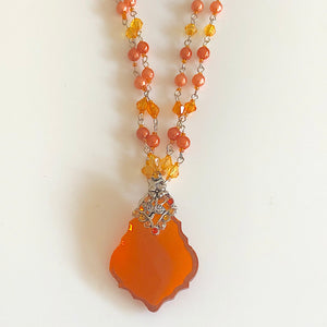 Filigree Orange  Beaded Necklace and Earrings