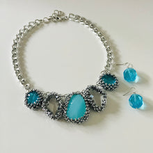 Blue Jeweled Statement Necklace Set