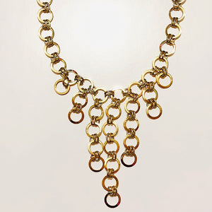 Goldtone Interlocking Circles Links Drop Necklace