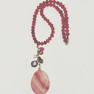 Pink Agate Banded Pendant Necklace