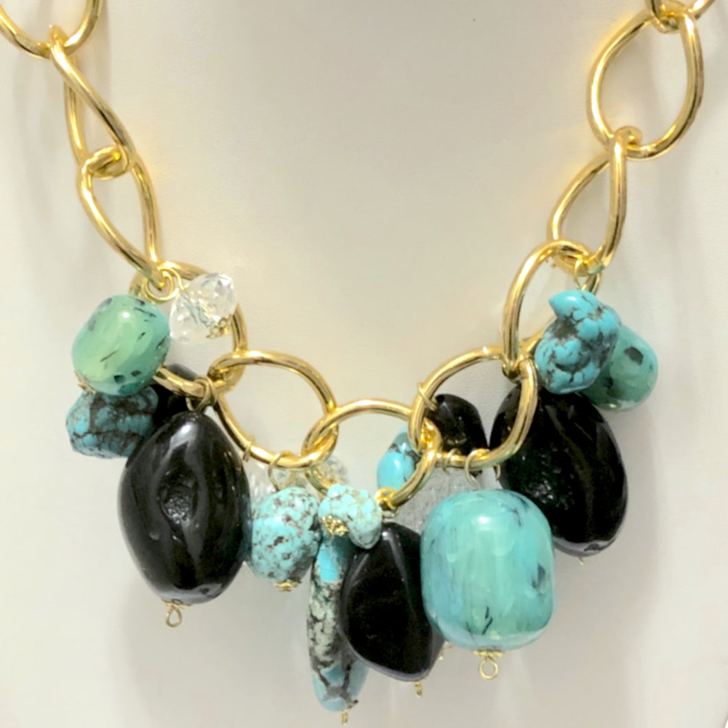 Turquoise Multi Beads Statement Necklace and Earring Set