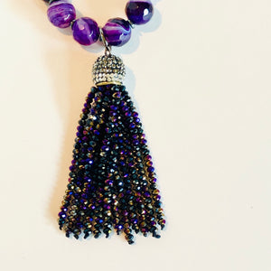 Long Amethyst Beaded Necklace and Earrings Set