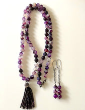 Long Amethyst Beaded Necklace and Earrings Set