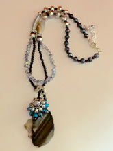 Raw Cut Stone Pendant on Crystal Gemstone Necklace.