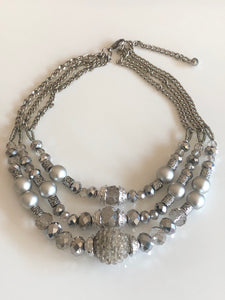 Gray Mixed Beads Multi-Strand Necklace