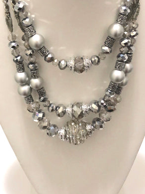 Gray Mixed Beads Multi-Strand Necklace