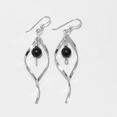 Sterling Silver and Black Onyx Spiral Drop Earrings