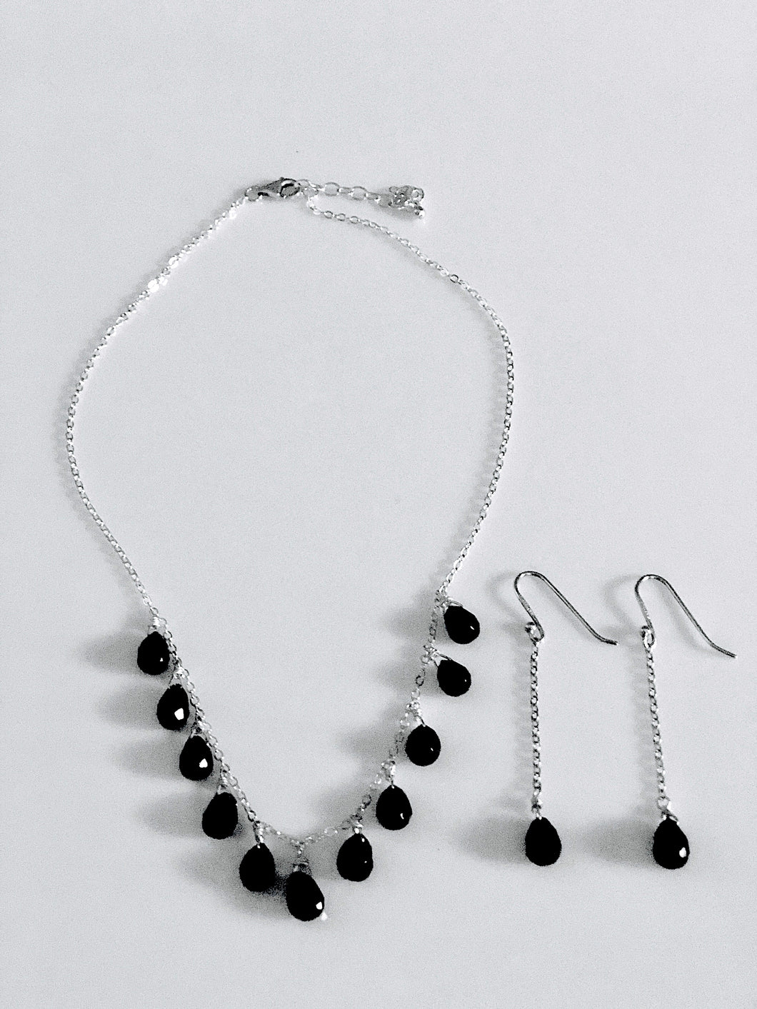Sterling Silver Briolette Onyx Necklace and Earrings
