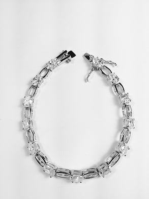 Sterling Silver Oval CZ Link Bracelet