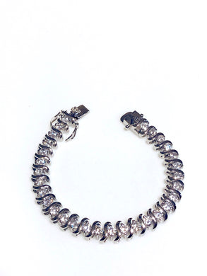 Rhodium Plated S-Link Sterling Silver CZ Tennis Bracelet