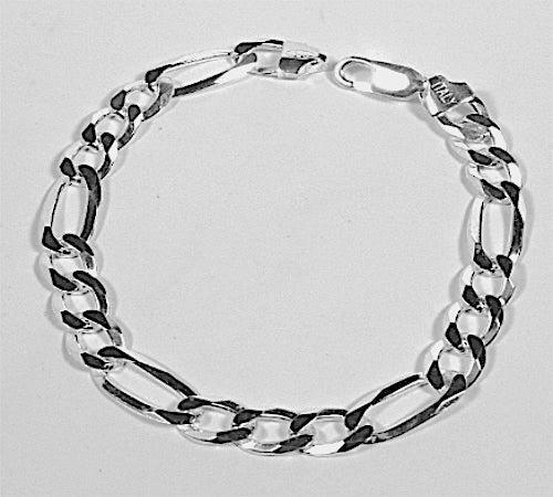 Sterling Silver Diamond-Cut Figaro Link Chain 4.5mm Solid 925 Italy Bracelet  7
